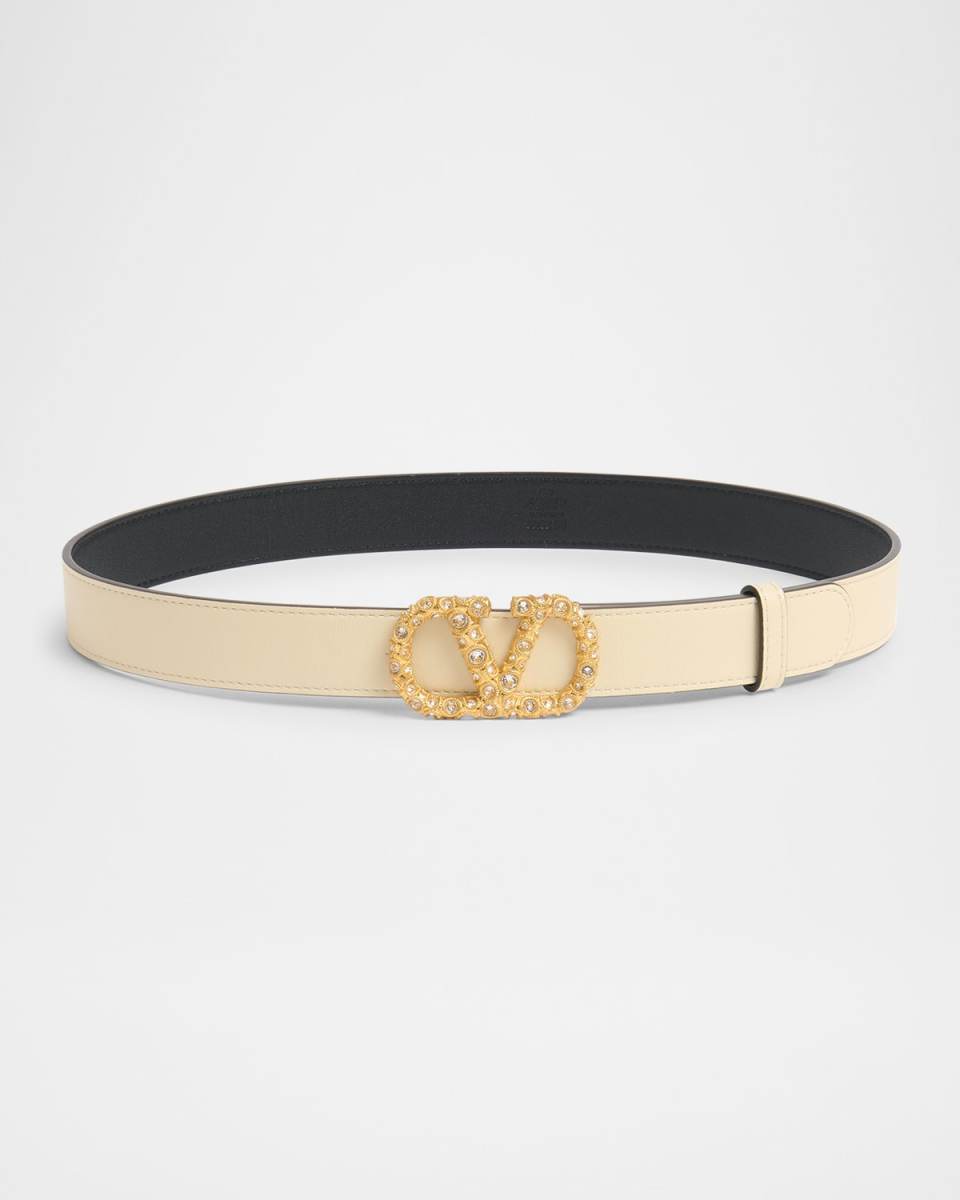 V-Logo Signature Embellished Leather Belt